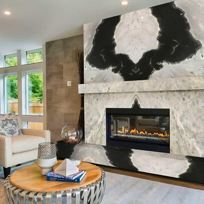Stone Fireplace Client, Barb, Harold, Ontario, Canada Local Ontario Clients Review on Custom Stone Fireplace from Erb Rose.